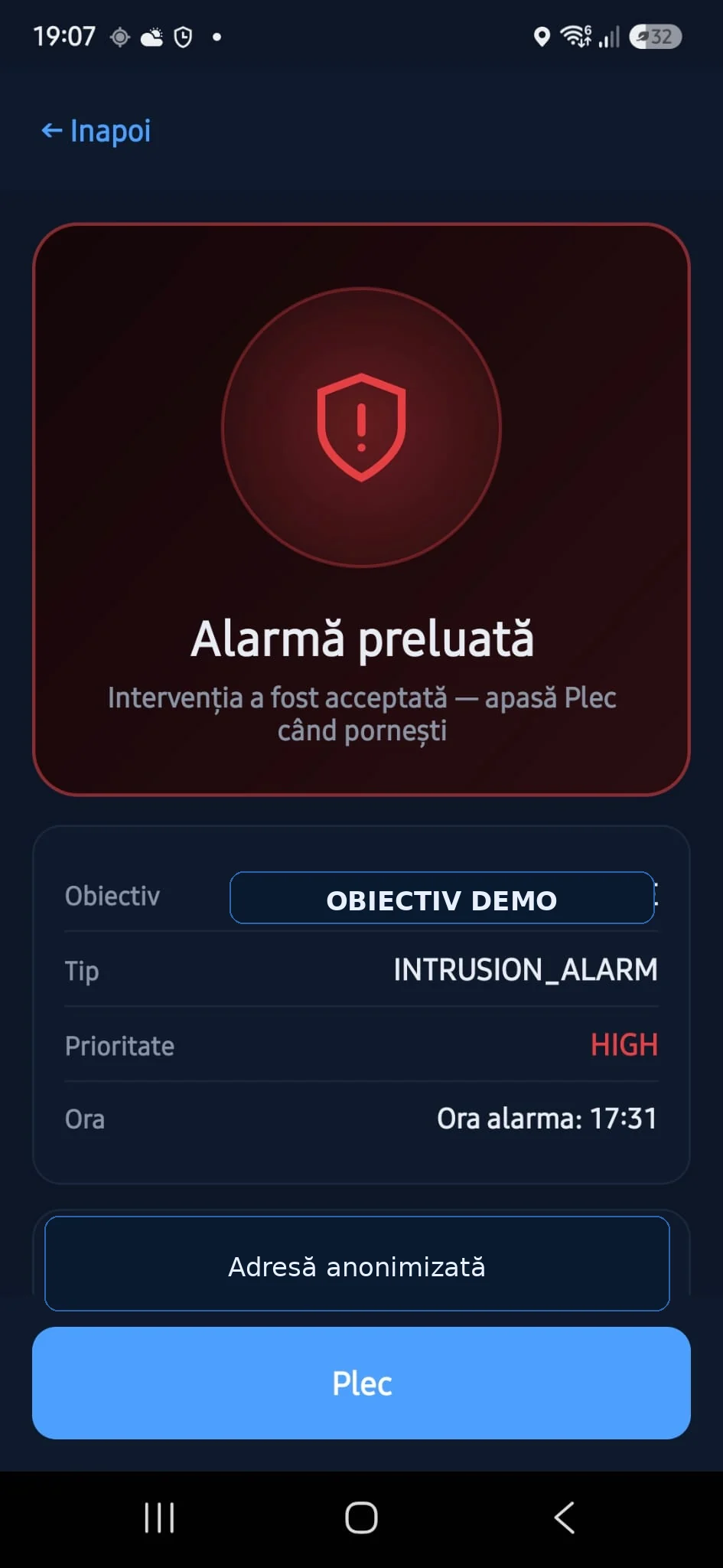 GALERT Android app after an intervention is accepted