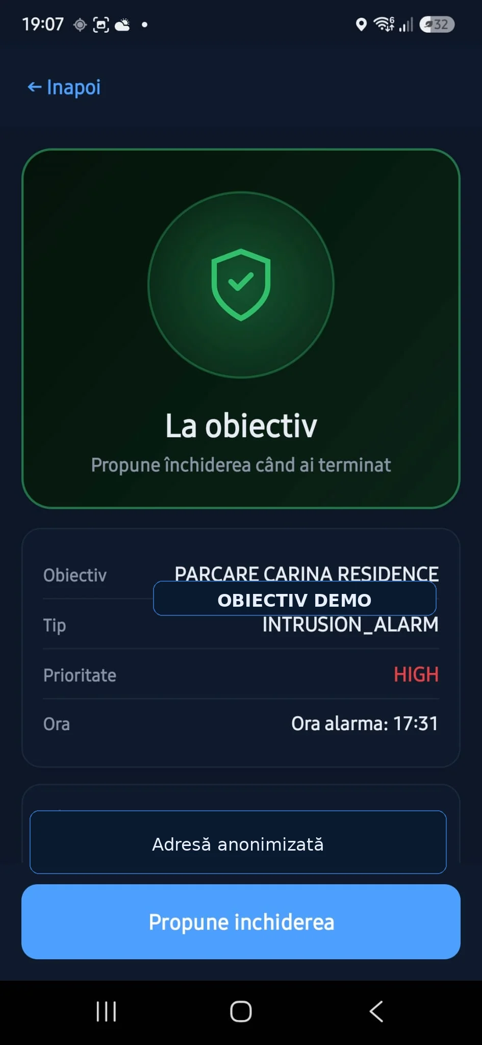 GALERT Android app after the team reaches the monitored site